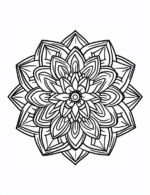Graceful Hexagonal Mandala Floral Pattern Symmetrical Detailed Petals Coloring Page by Mindset Flow