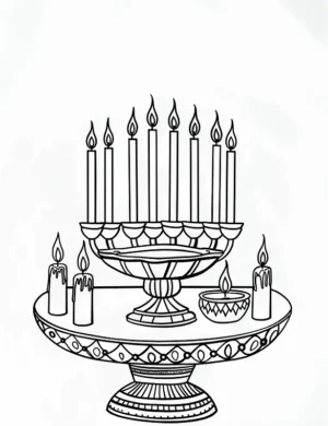Graceful Menorah with Seven Candles Christmas Coloring Page by Mindset Flow