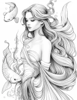Graceful Mermaid With Flowing Hair Adult Coloring Page By Mindset Flow