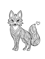 Graceful Standing Fox with Flowing Mandala Patterns and Heart Accent Coloring Page by Mindset Flow