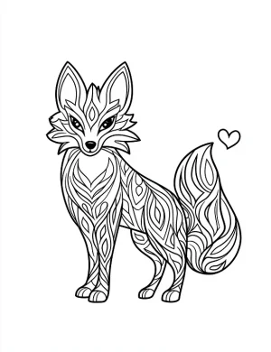Graceful Standing Fox with Flowing Mandala Patterns and Heart Accent Coloring Page by Mindset Flow