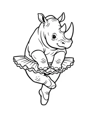 Graceful Tutu-Twirl Ballet Rhino Coloring Page By Mindset Flow