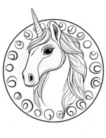 Graceful Unicorn Head Inside Circular Mandala Coloring Page