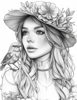 Graceful Woman With Bird and Flowers Adult Coloring Page By Mindset Flow