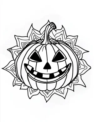 Grinning Jack O Lantern Pumpkin Mandala Pattern Coloring Page by Mindset Flow