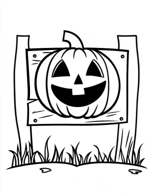Grinning Pumpkin on Wooden Sign Halloween Coloring Page by Mindset Flow