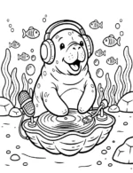 Groovy Manatee DJ Spinning Underwater Coloring Page By Mindset Flow