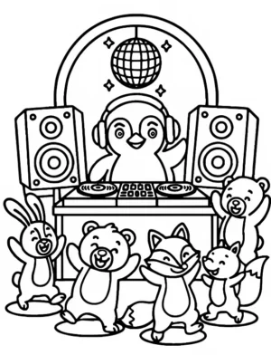 Groovy Penguin DJ Party Animal Coloring Page By Mindset Flow