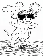 Groovy Surfing Cow Coloring Page by Mindset Flow