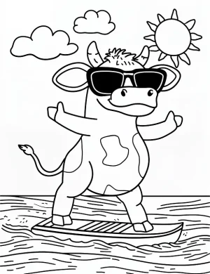 Groovy Surfing Cow Coloring Page by Mindset Flow