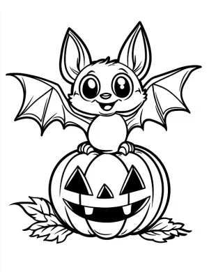 Halloween Bat on Pumpkin Coloring Page by Mindset Flow
