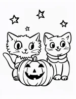 Halloween Cats with Smiling Pumpkin Coloring Page by Mindset Flow