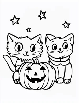 Halloween Cats with Smiling Pumpkin Coloring Page by Mindset Flow