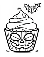 Halloween Cupcake with Bat Halloween Coloring Page by Mindset Flow