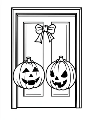 Halloween Door with Hanging Jack-o'-Lanterns Coloring Page by Mindset Flow