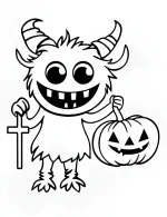 Halloween Monster with Cross and Pumpkin Coloring Page by Mindset Flow