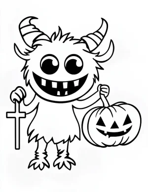 Halloween Monster with Cross and Pumpkin Coloring Page by Mindset Flow