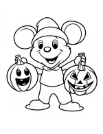 Halloween Mouse Holding Two Jack O Lantern Pumpkins Coloring Page by Mindset Flow