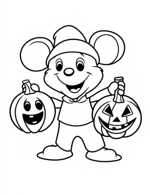 Halloween Mouse Holding Two Jack O Lantern Pumpkins Coloring Page by Mindset Flow