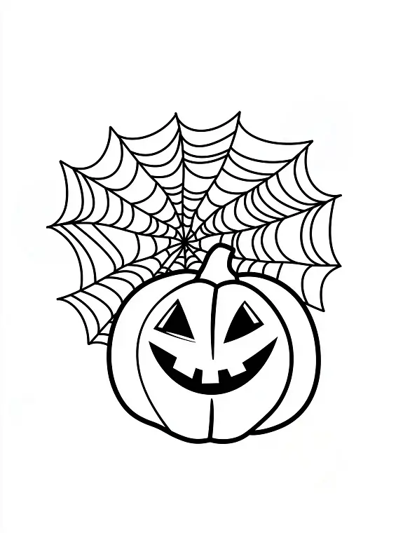 Halloween Pumpkin with Spooky Spider Web Coloring Page by Mindset Flow