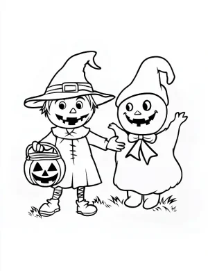Halloween Scarecrow with Ghost Friend Coloring Page by Mindset Flow