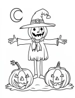 Halloween Scene Featuring A Scarecrow With Smiling Pumpkin Coloring Page by Mindset Flow