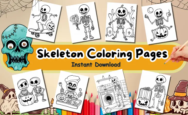 Halloween Skeleton Coloring Pages by Mindset Flow