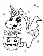 Halloween Unicorn with Bat Wings Coloring Page by Mindset Flow