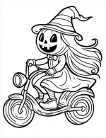 Halloween Witch Riding Scooter Coloring Page by Mindset Flow