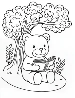 Happy Bear Reading a Book Under a Tree Coloring Page by Mindset Flow