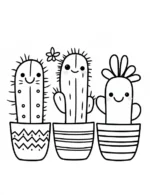 Happy Cactus Trio in Plant Pots Flower Coloring Page by Mindset Flow