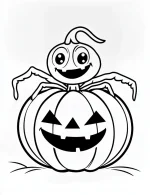 Happy Cartoon Spider with Web and Pumpkin Halloween Coloring Page by Mindset Flow