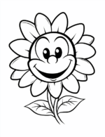 Happy Cartoon Sunflower With Smiling Face Coloring Page by Mindset Flow