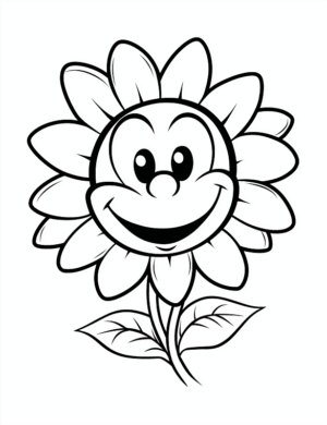 Happy Cartoon Sunflower With Smiling Face Coloring Page by Mindset Flow