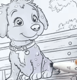 Happy Dog On Garden Bench Printable Coloring Page How to Video