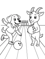 Happy Dog and Goat Bowling Fun Coloring Page by Mindset Flow