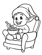Happy Elf Enjoying Spaghetti on Couch Coloring Page by Mindset Flow