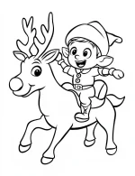 Happy Elf Riding a Reindeer Coloring Page by Mindset Flow