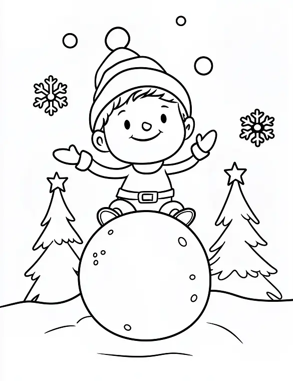 Happy Elf Sitting on Giant Snowball Coloring Page By Mindset Flow Happy Elf Sitting on Giant Snowball Coloring Page By Mindset Flow