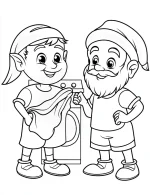 Happy Elves Doing Laundry Together Coloring Page by Mindset Flow
