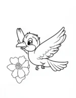 Happy Flying Bird with Petal Flower Coloring Page by Mindset Flow