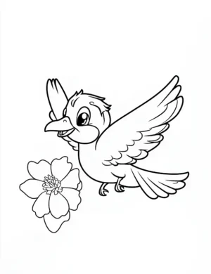 Happy Flying Bird with Petal Flower Coloring Page by Mindset Flow