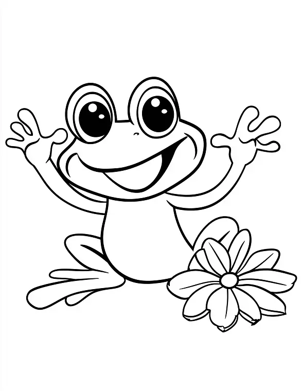 Happy Frog With Flower Flower Coloring Page By Mindset Flow