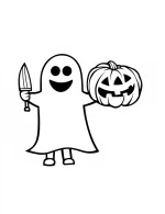 Happy Ghost Holding Pumpkin with Knife Halloween Coloring Page by Mindset Flow