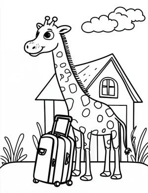Happy Giraffe with Suitcase Coloring Page by Mindset Flow