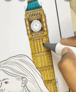 Happy Girl At Big Ben London Adult Coloring Page-HowToVideo