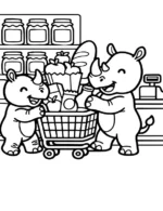 Happy Grocery Rhinos Coloring Page By Mindset Flow