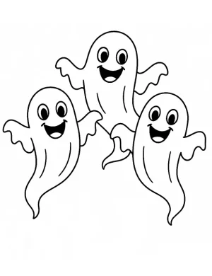 Happy Halloween Ghost Trio Cute Spooky Ghosts Coloring Page by Mindset Flow