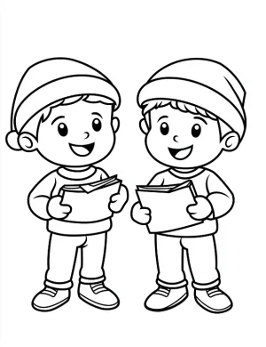 Happy Kids Singing Together Christmas Coloring Page by Mindset Flow