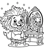 Happy Lion Brushing its Wild Mane Coloring Page By Mindset Flow